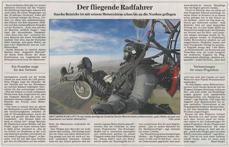 BNN Zeitungsartikel - Der fliegende Radfahrer
